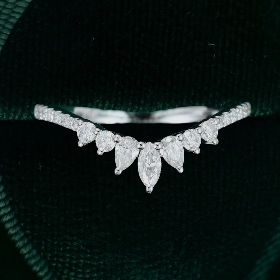 Elegant White Gold Curved Marquise Moissanite Bridal Band (4)