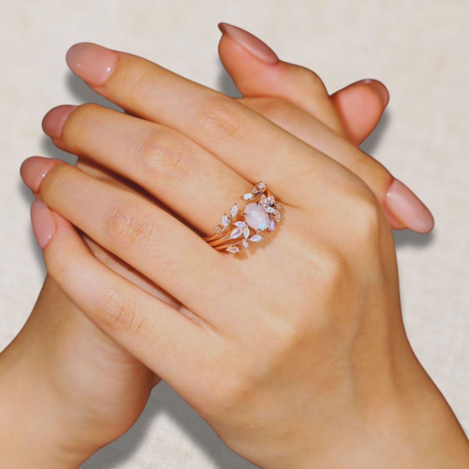 Fantasy-Inspired Engagement Ring Set with Opal & Moonstone (1)