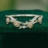 Floral-Inspired Curved Moissanite Wedding Band with Rose Accents (2)