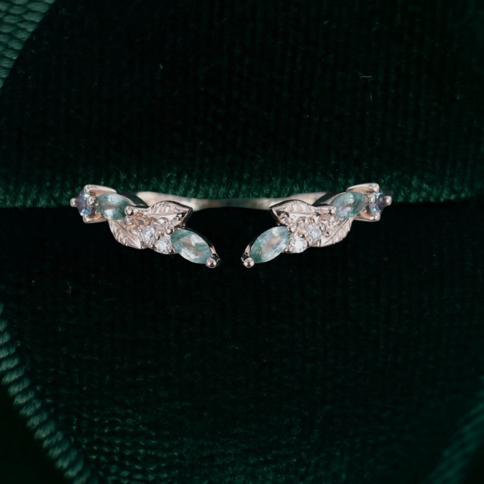 ForestArc Moss Agate Leaf-Accented Open Wedding Band (4)