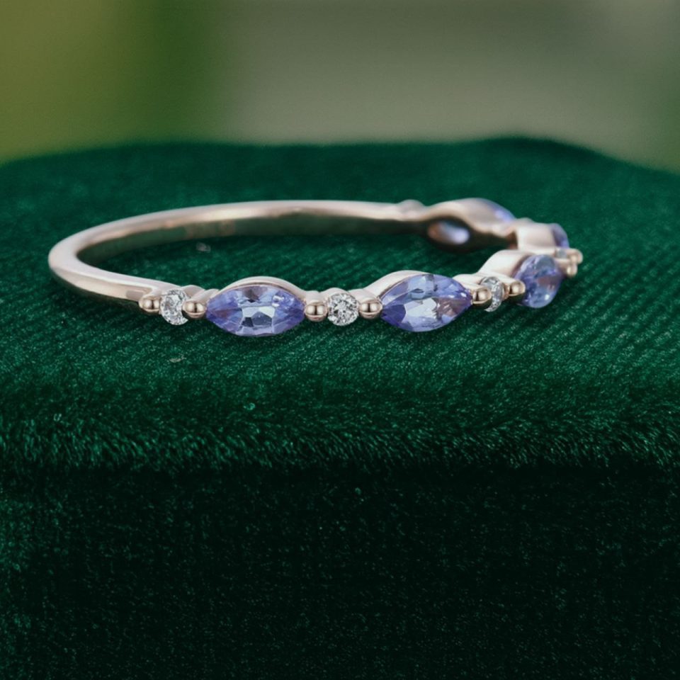 Half-Eternity Marquise-Cut Tanzanite Wedding Band – Stacking Ring (3)