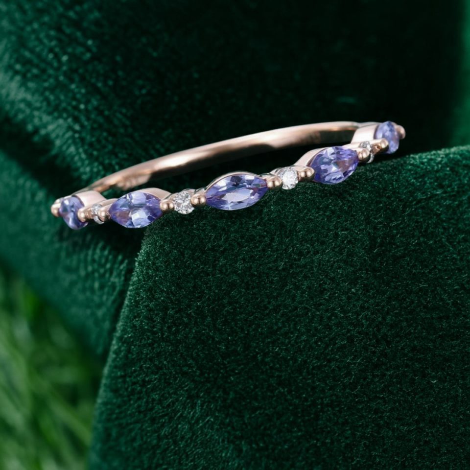 Half-Eternity Marquise-Cut Tanzanite Wedding Band – Stacking Ring (6)