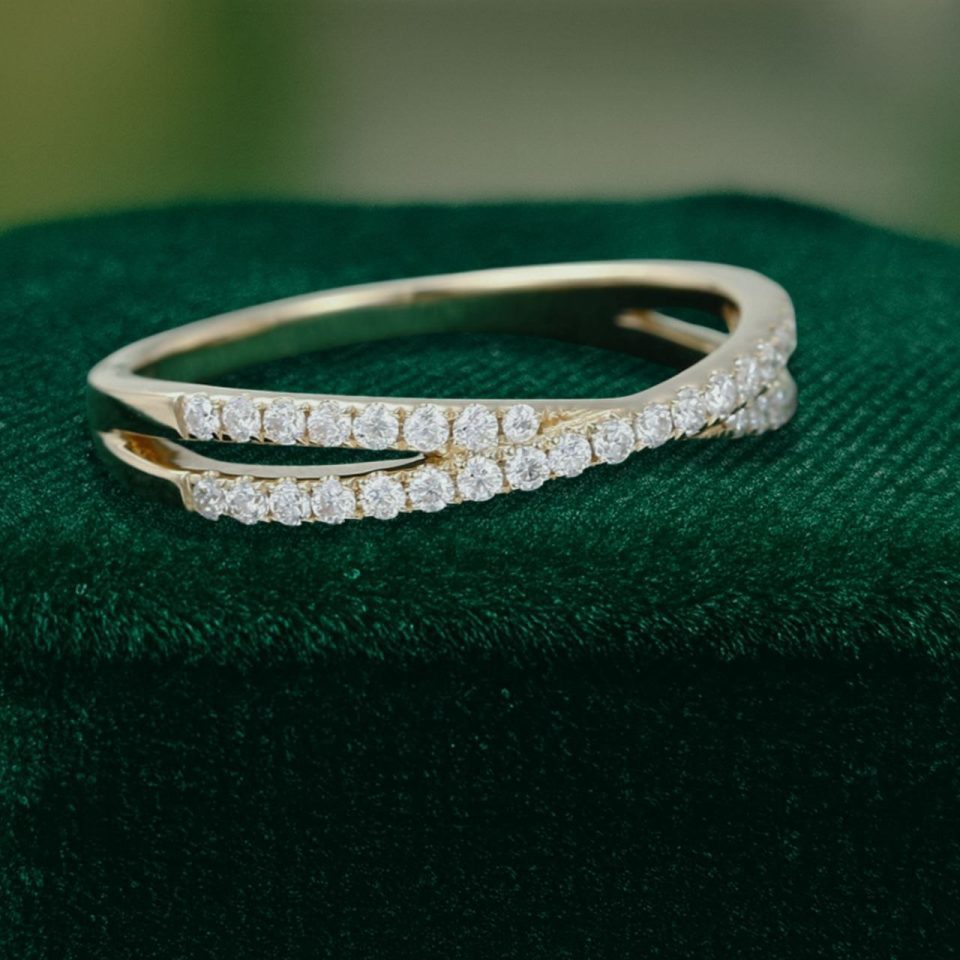 Half-Eternity Moissanite Wedding Band with Criss-Cross Pave Design (3)