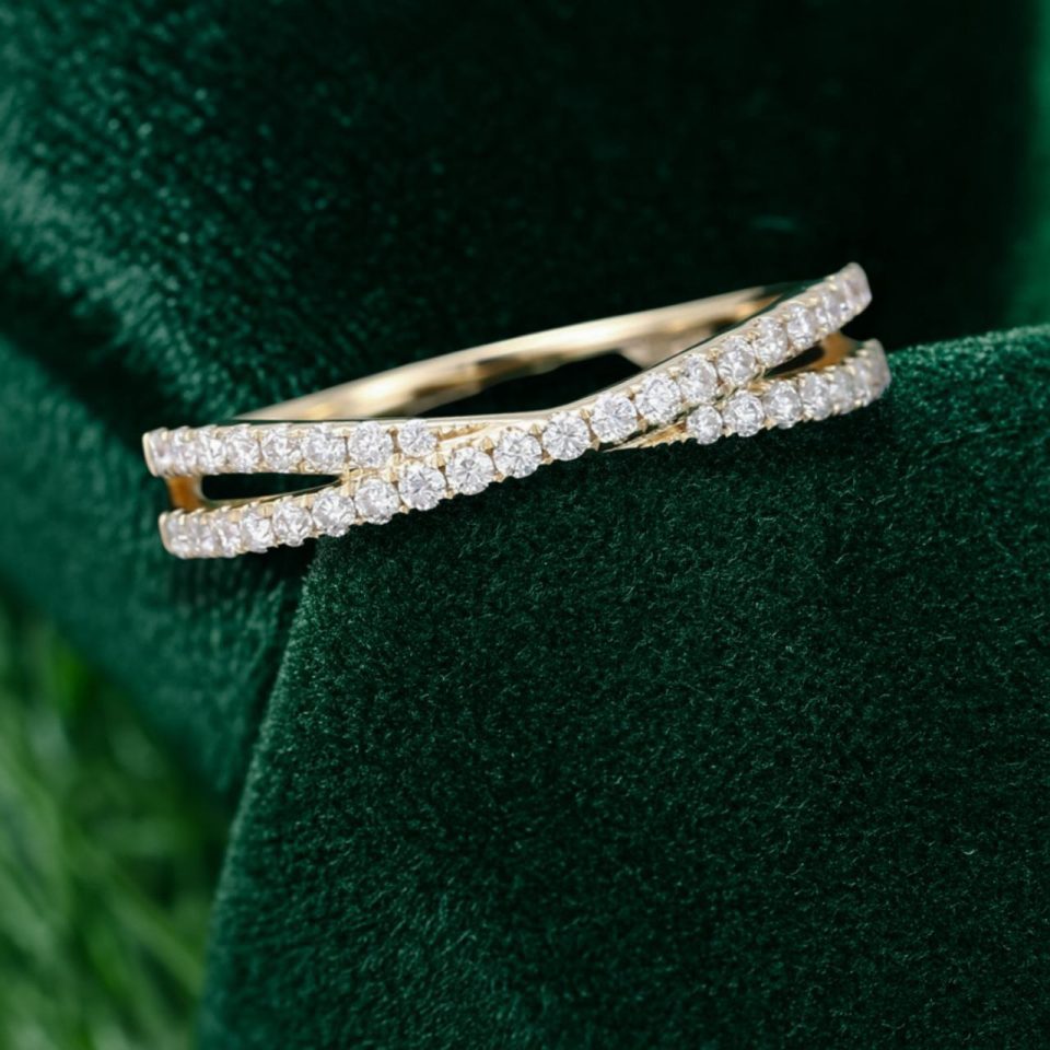 Half-Eternity Moissanite Wedding Band with Criss-Cross Pave Design (6)
