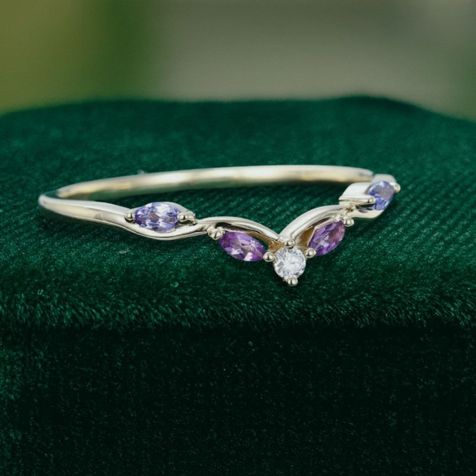 Lavender Gemstone Curved Band with Tanzanite & Amethyst Accents (3)
