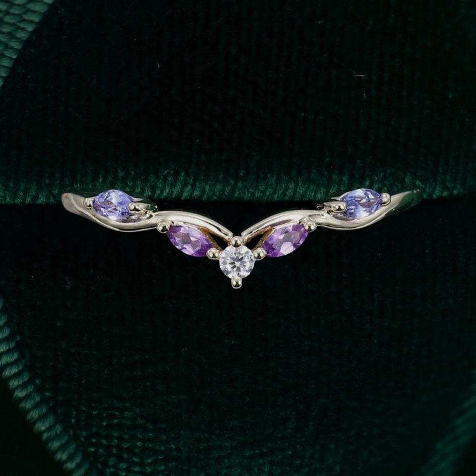 Lavender Gemstone Curved Band with Tanzanite & Amethyst Accents (4)