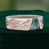 Leaf-Etched Gender-Neutral Wedding Band with Trapezoid Moss Agate (6)
