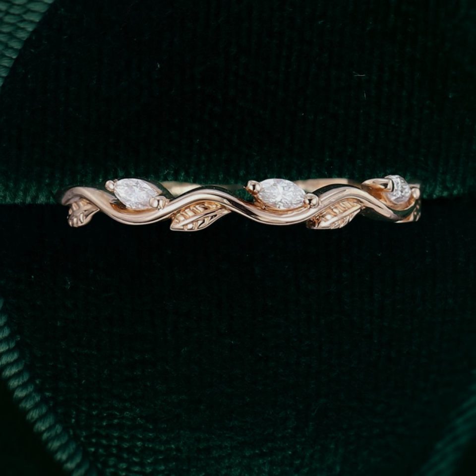 Leafwave Nature-Inspired Marquise Moissanite Half-Eternity Wedding Band (4)