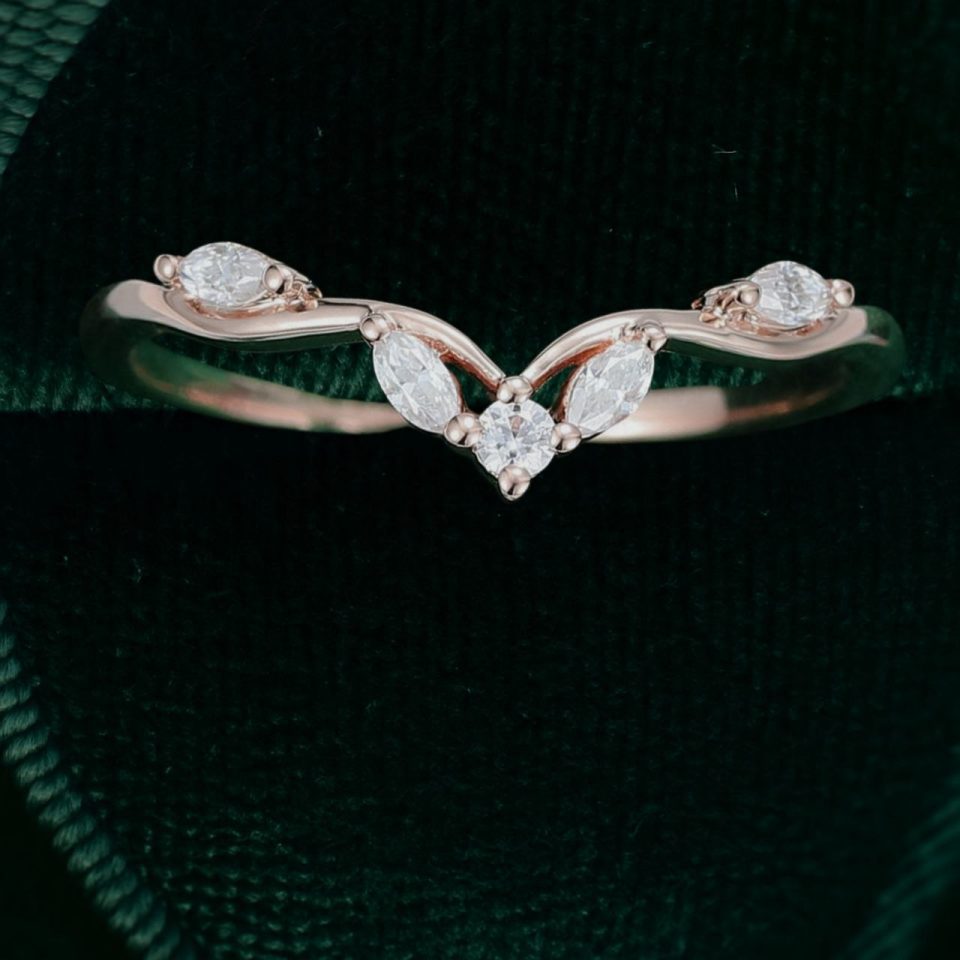 Marquise & Round Cut Moissanite Seagull Arc Curved Wedding Band (4)