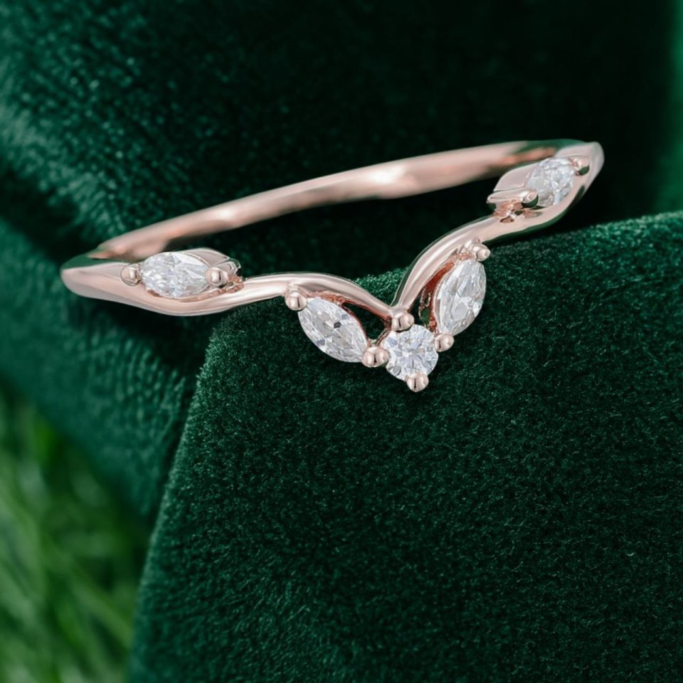 Marquise & Round Cut Moissanite Seagull Arc Curved Wedding Band (6)