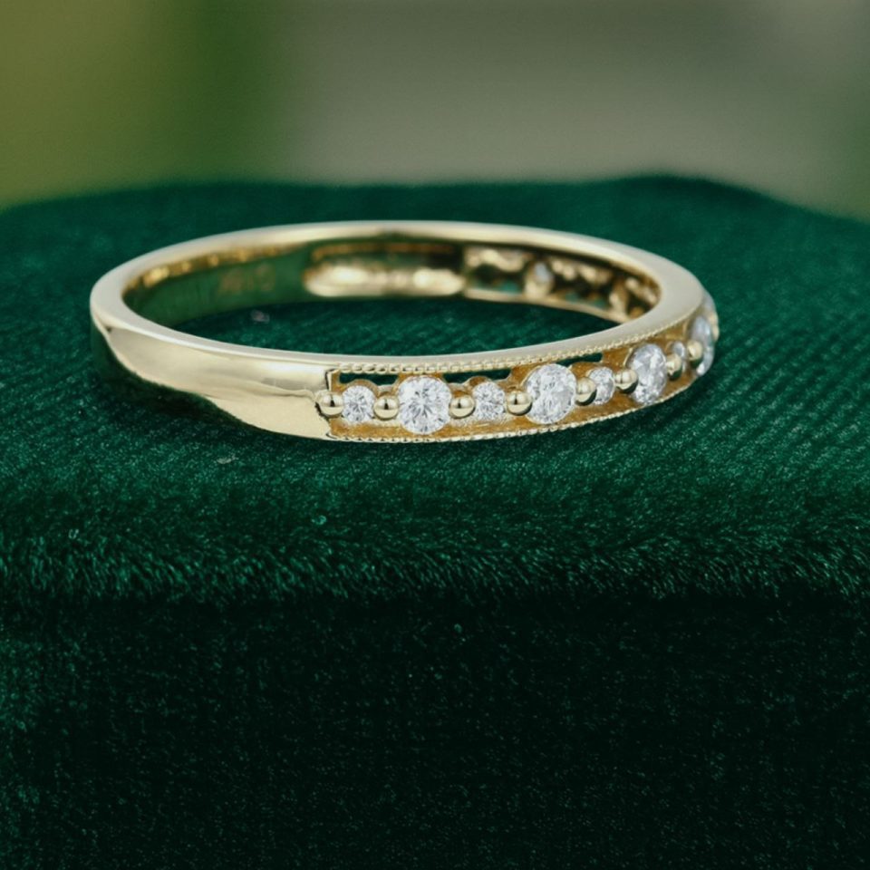 Milgrain Half-Eternity Moissanite Wedding Band – Promise Ring (3)