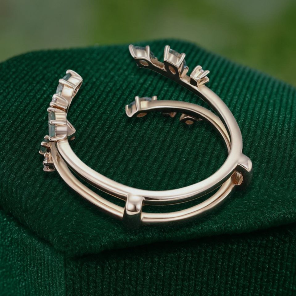 Moss Agate Open Enhancer Wedding Band with Double Curved Design (4)