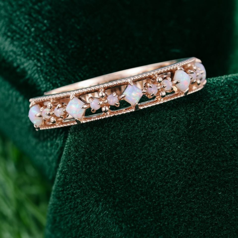 Natural Opal Half-Eternity Fretwork Ring – Promise Band (4)