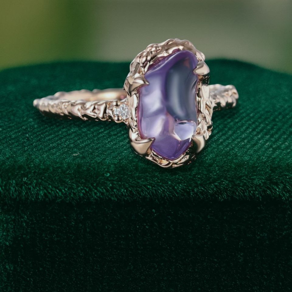 Organic Tree Bark Ring with Purple Sapphire — Unik Form Design (3)