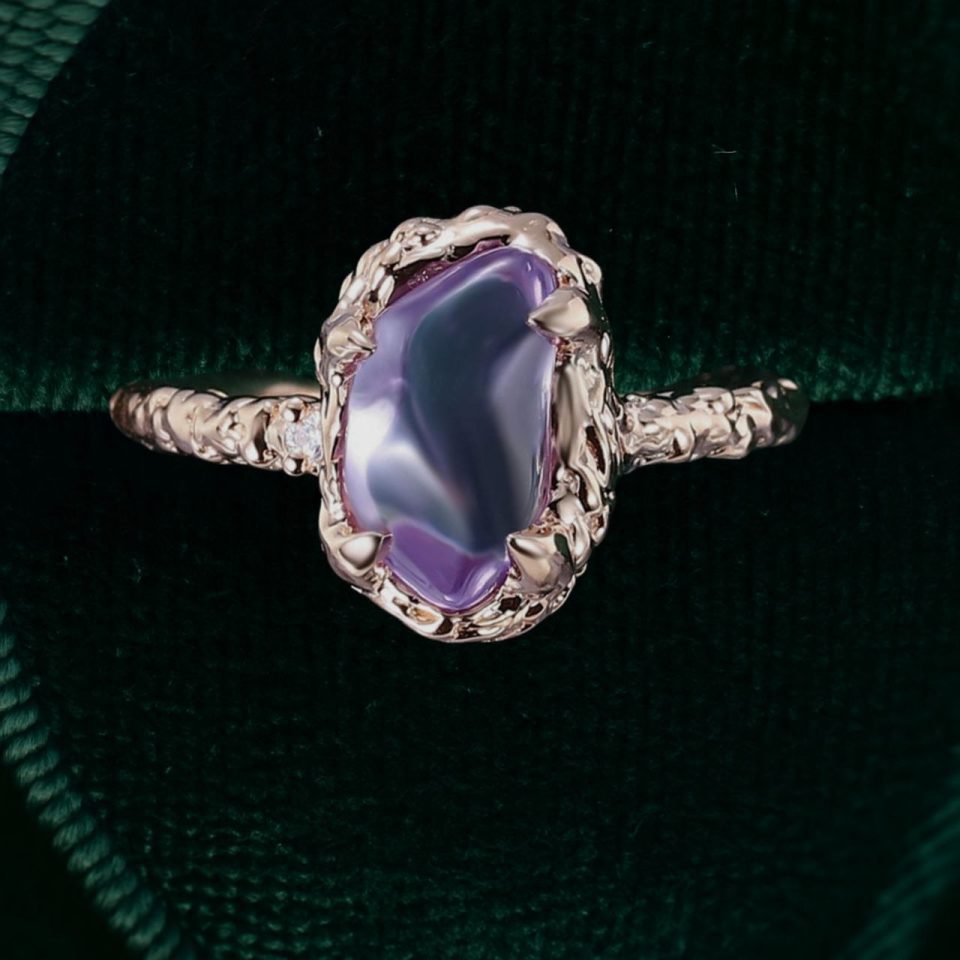 Organic Tree Bark Ring with Purple Sapphire — Unik Form Design (4)