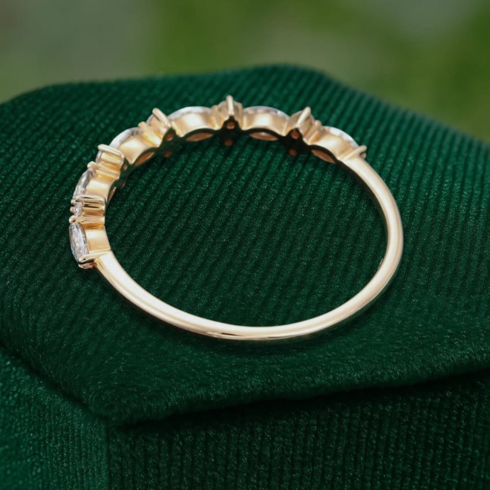 Petal-Inspired Half-Eternity Wedding Band with Marquise & Round Moissanite (5)