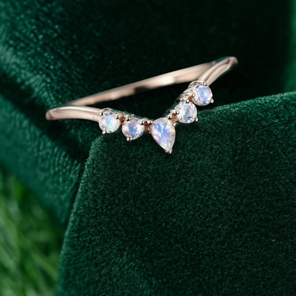 Rose Gold Curved Moonstone Wedding Band for Women – Dainty Bridal Stacking Ring (6)