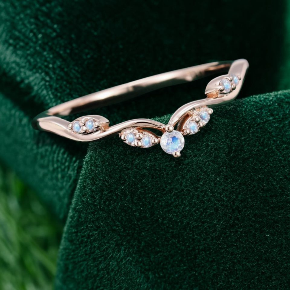 Starlight Curved Moonstone Wedding Band in Rose Gold (6)