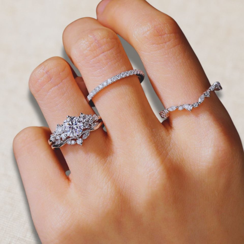 White Gold Moissanite Half-Eternity Pavé Wedding Band (1)