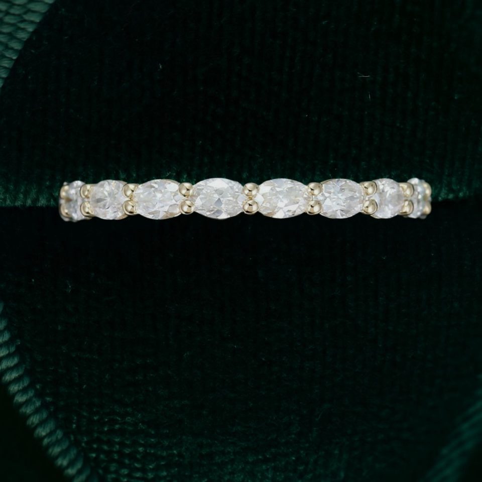 Yellow Gold Wedding Band with Oval-Cut Moissanite (3)