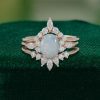 14K Rose Gold 3PCS Oval Cut Natural Opal and Diamond Engagement Ring Set (2)