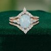 3PCS Oval Cut Natural Opal Engagement Ring Set Art Deco Bridal (2)