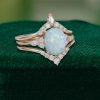 3PCS Oval Cut Natural Opal Engagement Ring Set Art Deco Bridal (4)