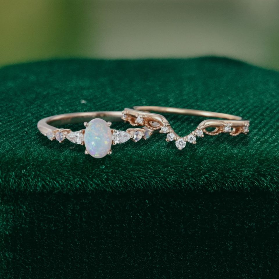 Asteria 2PCS Dainty Bridal Ring Set with Oval-Cut Natural Opal (3)