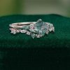 Hexagon-Cut Moss Agate Engagement Ring Set – Nature-Inspired Bridal Set (5)