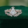 Kite-Cut Moissanite Engagement & Wedding Ring Set – Leaf Design (1)