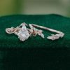Kite-Cut Moissanite Engagement & Wedding Ring Set – Leaf Design (2)