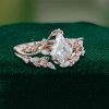 Kite-Cut Moissanite Engagement & Wedding Ring Set – Leaf Design (3)