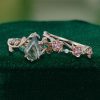 Kite Cut Moss Agate Bridal Ring Set Nature Inspired Ring Set (3)