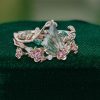Kite Cut Moss Agate Bridal Ring Set Nature Inspired Ring Set (5)