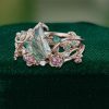 Kite Cut Moss Agate Bridal Ring Set Nature Inspired Ring Set (6)