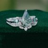 Kite-Cut Moss Agate Engagement & Wedding Ring Set – Cluster Design (4)