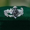 Nature-Inspired Bridal Ring Set with Kite-Cut Black Rutilated Quartz (5)