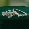 Nature-Inspired Kite-Cut Moss Agate Bridal Ring Set with Leaf Motif (6)