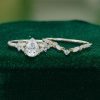Nature-Inspired Pear Moissanite Engagement Ring Set with Leaf-Carved Band (3)