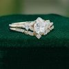 Nature-Inspired Pear Moissanite Engagement Ring Set with Leaf-Carved Band (4)