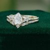 Nature-Inspired Pear Moissanite Engagement Ring Set with Leaf-Carved Band (5)