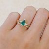 Pear-Cut Emerald Engagement & Wedding Ring Set – Floral Halo Style (1)
