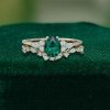 Pear-Shaped Lab Emerald Engagement Ring – Unique Bridal Wedding Set (2)