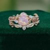 Pear-Shaped Lab Pink Opal Engagement & Wedding Ring Set – Nature Inspired (2)