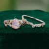 Pear-Shaped Lab Pink Opal Engagement & Wedding Ring Set – Nature Inspired (3)