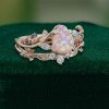 Pear-Shaped Lab Pink Opal Engagement & Wedding Ring Set – Nature Inspired (5)