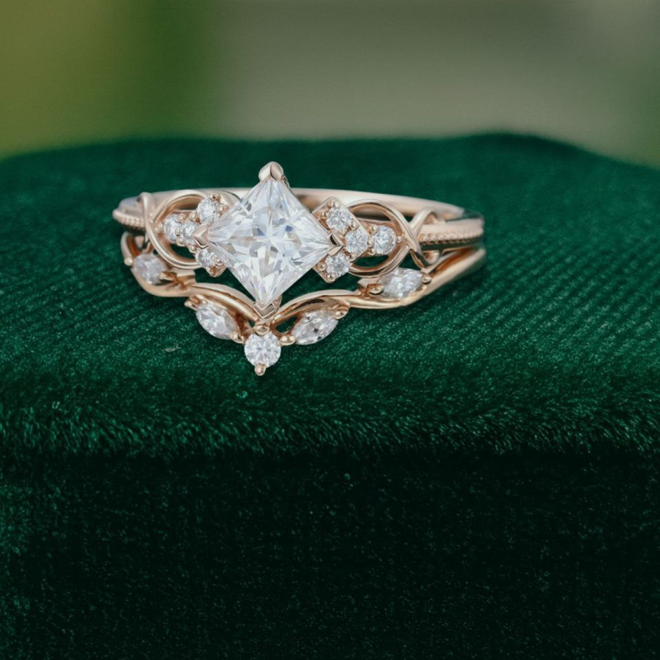Princess Cut Moissanite Engagement & Wedding Ring Set – Infinity Style (4)