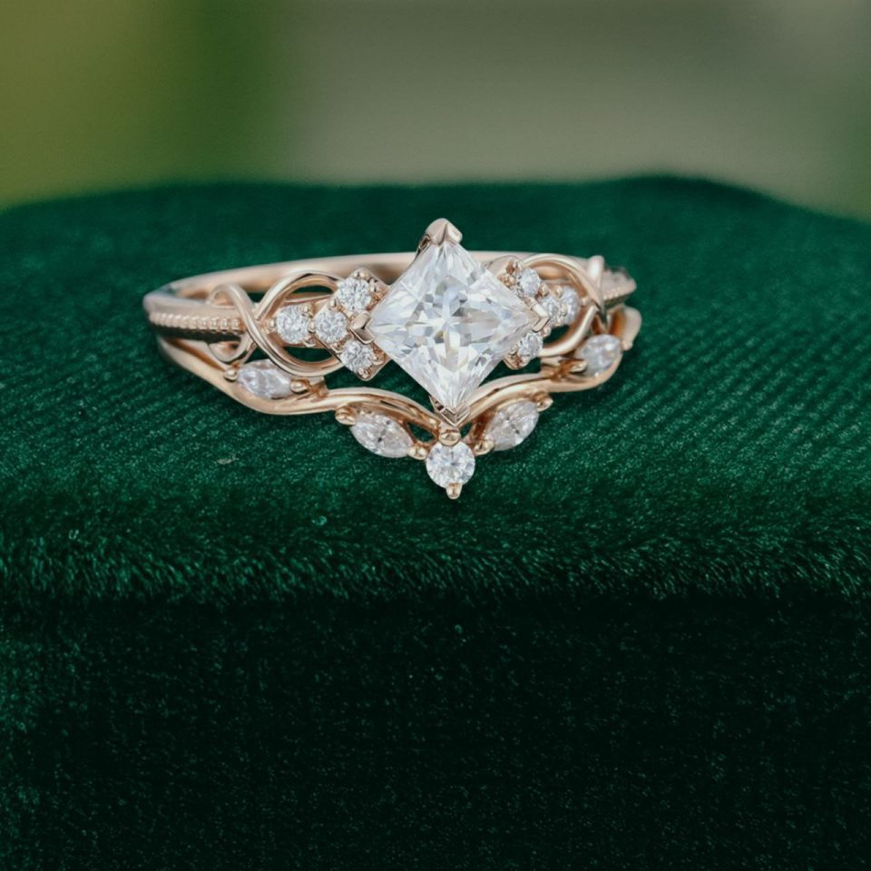Princess Cut Moissanite Engagement & Wedding Ring Set – Infinity Style (5)