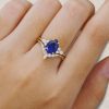 Sapphire And Moissanite Engagement Ring Set (1)