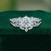 Snowdrift Round Cut Moissanite Cluster Engagement Ring Set – Bold Symmetrical Accents (2)